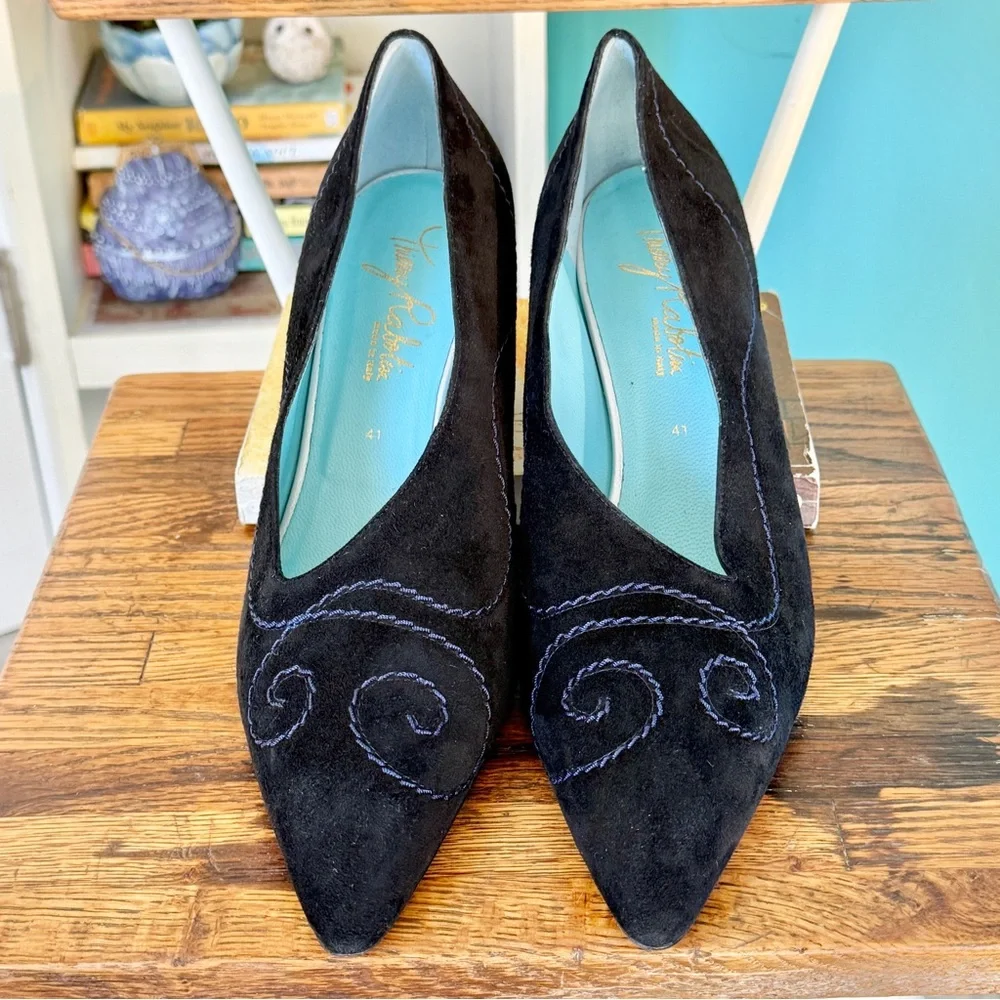 Thierry Rabotin Suede Manon Pump with Silver Heel (size 10.5 US/41 EU)